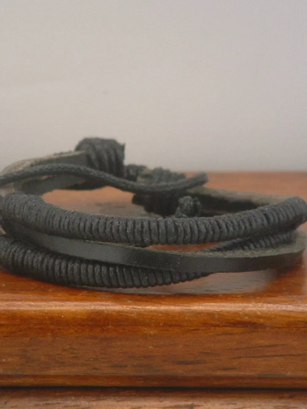 New Men’s Black Leather Wrap Tie Bracelet